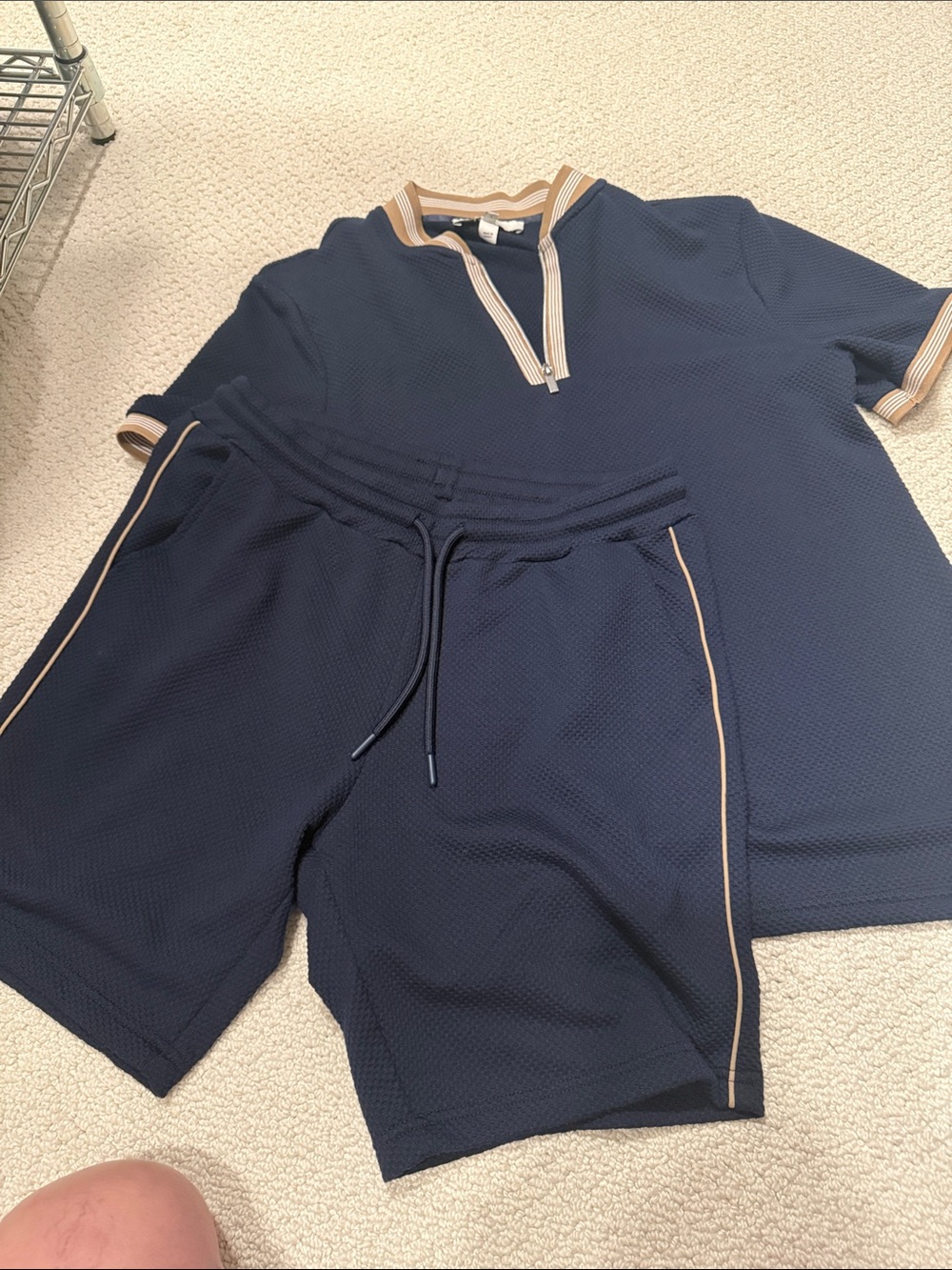 River Island Navy Blue Lounge Shorts with Tan Trim